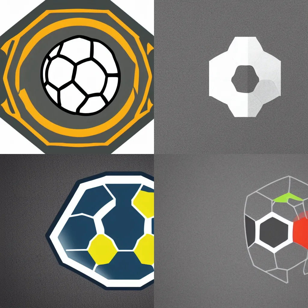 Prompt: simple logo of soccer ball and chart, hexagon