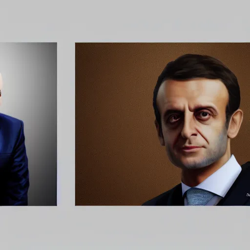 Image similar to Iranian Emmanuel Macron, realistic, photo studio, HDR, 8k, trending on artstation