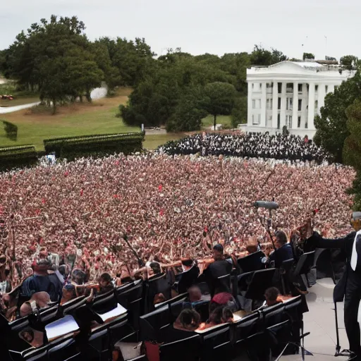 Image similar to Barack Obama conducting a symphony, 4K resolution