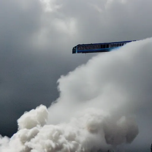Image similar to train vagon flying through the clouds