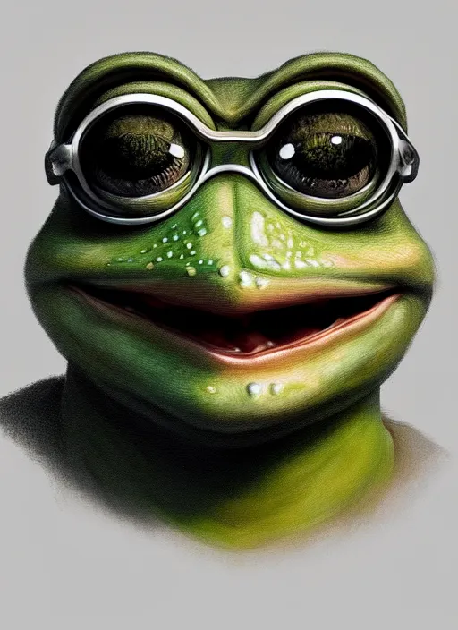 Prompt: pepe the frog!!!, male, sad, depressed, portrait, intricat, highly detailed, digital painting, artstation, concept art, wallpaper, smooth, sharp focus, illustration, art by h. r. giger and artgerm and greg rutkowski and alphonse mucha
