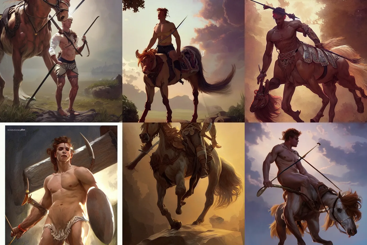 Prompt: a frat boy jock centaur, Strixhaven art, D&D, fantasy, intricate, cinematic lighting, highly detailed, digital painting, artstation, concept art, smooth, sharp focus, illustration, art by Artgerm and Greg Rutkowski and Alphonse Mucha