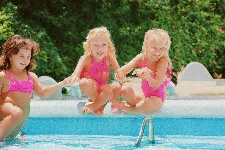 Image similar to toddlers in the summer, pool, year 2000s, nostalgic, detailed