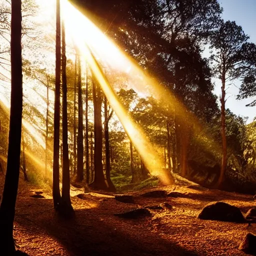 Prompt: clockwork afternoon forest ground shadows and volumetric sunbeams, geometric, cave entrance portal to alien landscape, by anson maddocks, charles o. perry, zack snyder, trending on 5 0 0 px, intricate, wavy, wide - angle, kodak ektar