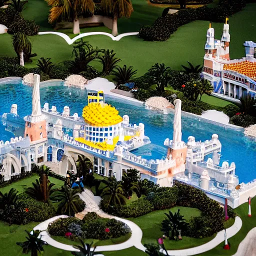 Image similar to mar - a - lago lego!!!!!! set, fbi!!!!!!!! agents on the lawn, raid, tilt shift photography