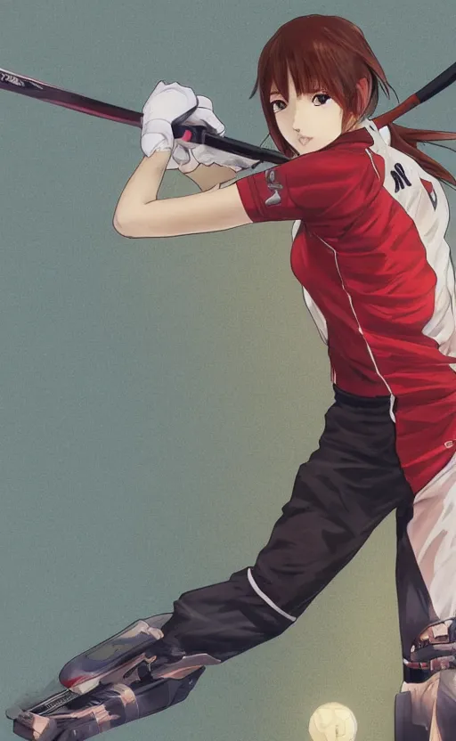 Prompt: anime style, female cricket player, red sport clothing, match point, brown short hair, hair down, symmetrical facial features, from arknights, hyper realistic, rule of thirds, extreme detail, 4 k drawing, safebooru, realistic lighting, by alphonse mucha, greg rutkowski, sharp focus, backlit