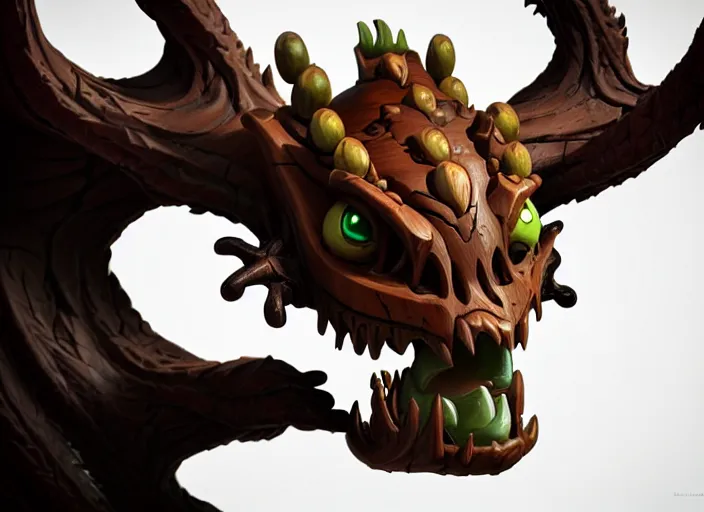 Image similar to brown wooden festeroot dragonskull treant head, stylized stl, 3 d render, activision blizzard style, hearthstone style, darksiders art style, greg rutkowski style