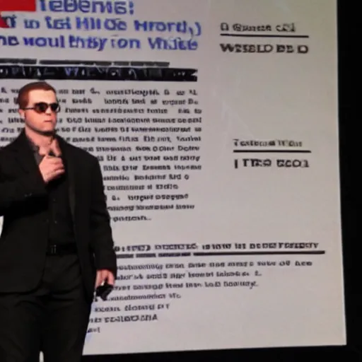 Prompt: albert wesker giving a tedtalk