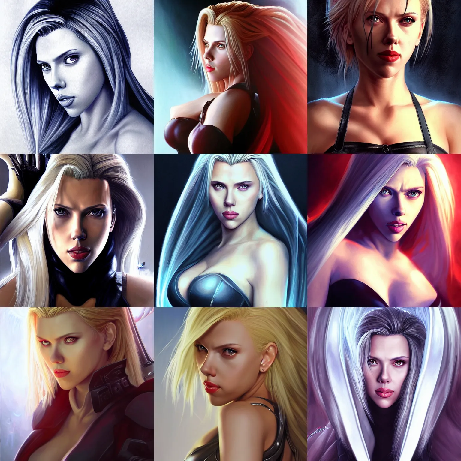 Prompt: a painting of scarlett johansson as sephiroth by artgerm, highly detailed, atmospheric lighting, attractive female, deviantart