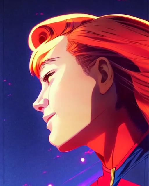 Prompt: captain marvel | | very very anime!!!, fine - face, smiling, realistic shaded perfect face, fine details. anime. realistic shaded lighting poster by ilya kuvshinov katsuhiro otomo ghost - in - the - shell, magali villeneuve, artgerm, jeremy lipkin and michael garmash and rob rey