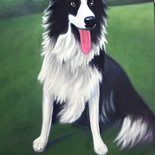 Image similar to a border collie in formal attire, oil painting