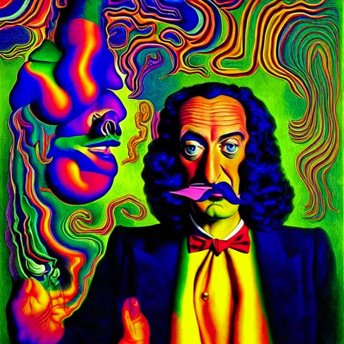 Prompt: an extremely psychedelic portrait of SalvadorDali, by Raphael Hopper, and Rene Magritte. Extremely Highly detailed, Occult, funny, humorous, humor, hilarious, funny, entertaining, magical, trending on artstationHQ, LSD, diffuse lighting, fantasy, intricate, elegant, highly detailed, lifelike, photorealistic, digital painting, artstation, illustration, concept art, smooth, sharp focus, art by John Collier and Albert Aublet and Krenz Cushart and Artem Demura and Alphonse Mucha and Giuseppe Arcimboldo