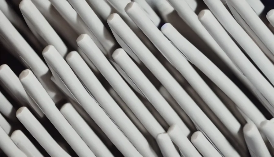 Image similar to a hundred white plastic pens have fallen, hyperrealistic shaded