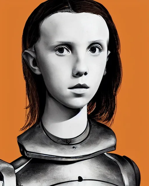 Image similar to millie bobby brown as a robot by leonardo da vinci