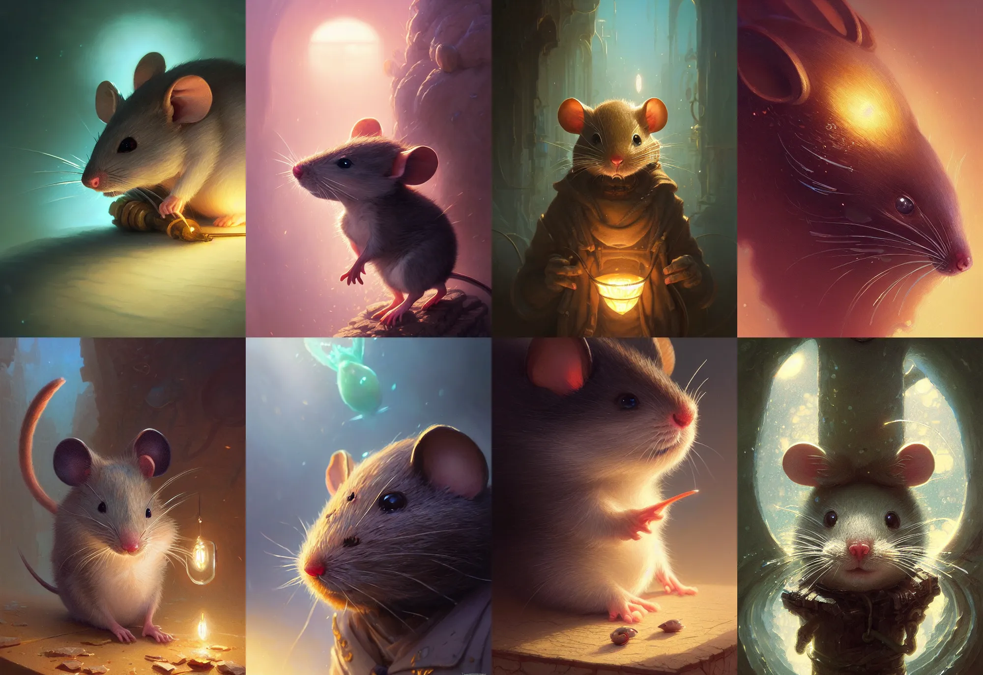 Prompt: highly detailed portrait of a cute little mouse, stephen bliss, unreal engine, fantasy art by greg rutkowski, loish, rhads, ferdinand knab, makoto shinkai and lois van baarle, ilya kuvshinov, rossdraws, tom bagshaw, alphonse mucha, global illumination, radiant light, detailed and intricate environment