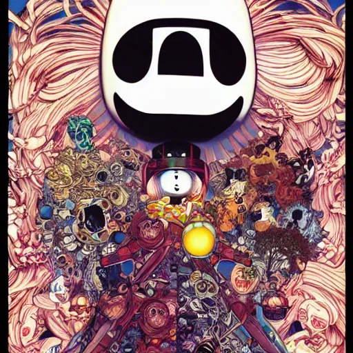 Image similar to portrait of crazy marshmello, symmetrical, by yoichi hatakenaka, masamune shirow, josan gonzales and dan mumford, ayami kojima, takato yamamoto, barclay shaw, karol bak, yukito kishiro