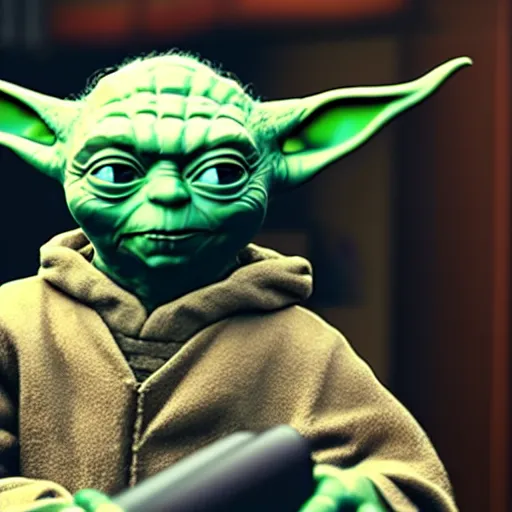 Image similar to yoda at the barbershop, highly detailed, unreal render, 4k hdr