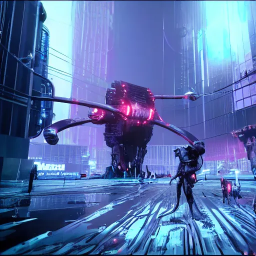 Image similar to cyberpunk lair boss fight, minotaur. cinematic wide shot