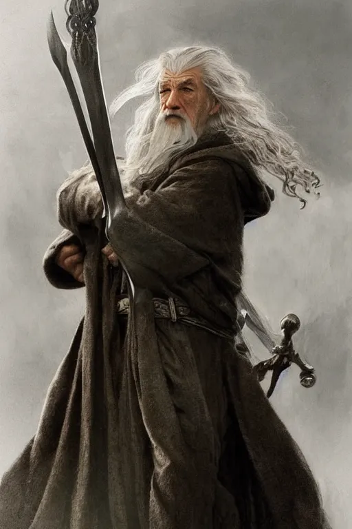 Image similar to Gandalf from Lord of the Rings, diffuse lighting, fantasy, intricate, elegant, highly detailed, lifelike, photorealistic, digital painting, artstation, illustration, concept art, smooth, sharp focus, art by John Collier and Albert Aublet and Krenz Cushart and Artem Demura and Alphonse Mucha