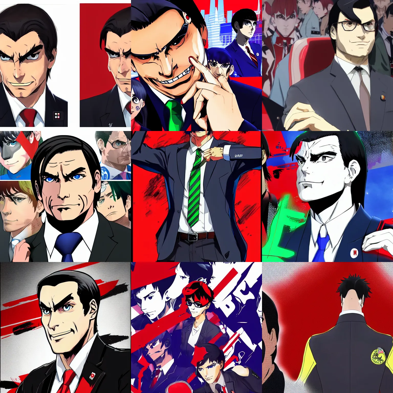 Prompt: Jair Bolsonaro portrait in Persona 5, Persona 5 style, anime