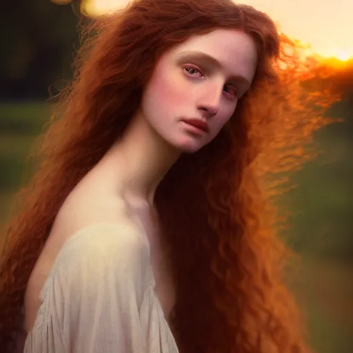 Prompt: photographic portrait of a stunningly beautiful renaissance pre raphaelite female maiden in soft dreamy light at sunset, contemporary fashion shoot, by edward robert hughes, annie leibovitz and steve mccurry, david lazar, jimmy nelsson, breathtaking, 8 k resolution, extremely detailed, beautiful, establishing shot, artistic, hyperrealistic, beautiful face, octane render