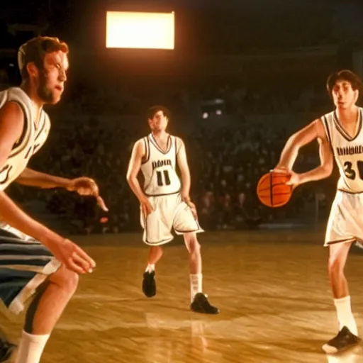 Prompt: dumbledore playing basketball, film still, cinematic lighting