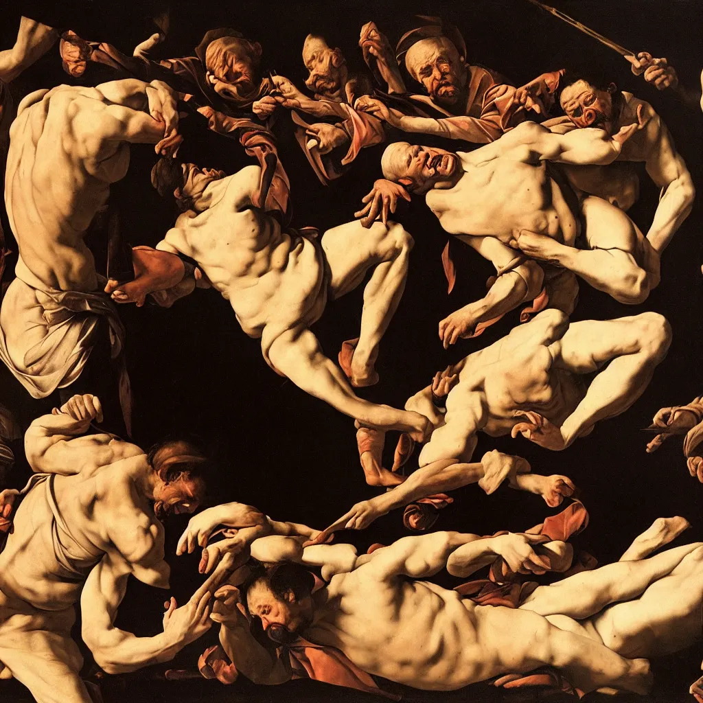 Prompt: The pain of the fool, in the style of Caravaggio