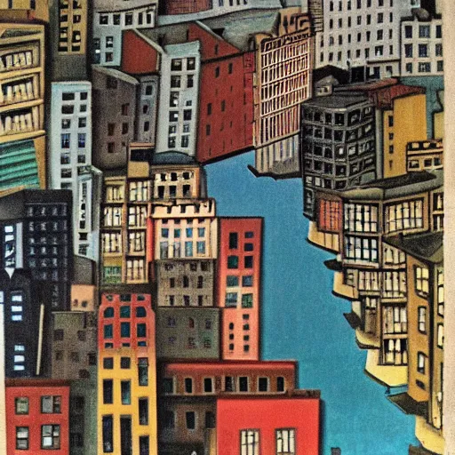 Image similar to by dora carrington defined. photograph. a cityscape. the different colors & shapes represent different parts of the city.