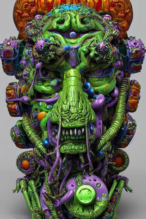 Prompt: maximalist lowbrow style overdetailed 3d sculpture of a monster by clogtwo and ben ridgway inspired by beastwreckstuff chris dyer and jimbo phillips. Cosmic horror infused retrofuturist style. Hyperdetailed high resolution. Render by binx.ly in discodiffusion. Dreamlike surreal polished render by machine.delusions. Sharp focus.