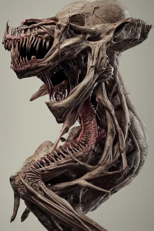 Image similar to Monster anatomy, Dom Qwek, John Howe, anatomical, highly detailed sculpture, intricate detailed, ommatidia, 8K, Cinematic Atmosphere, post-processing