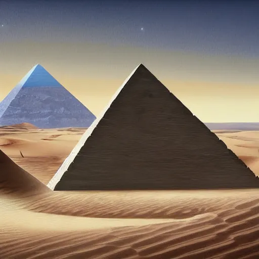 Image similar to people in the three body problem game,desert,pyramid，Modernist Painting,high detail,4k