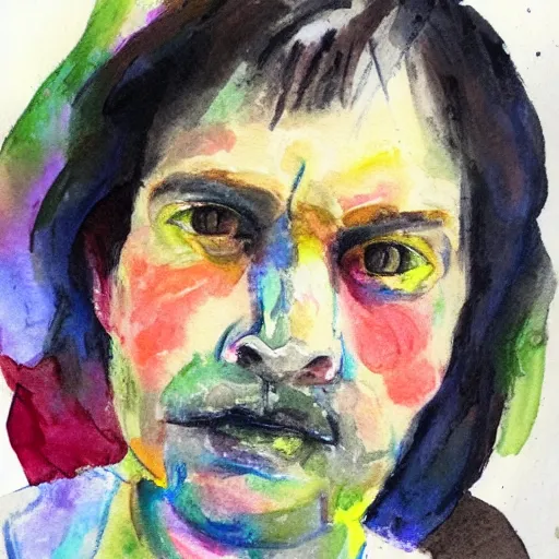 Image similar to a closeup portrait of a desperate face, water color