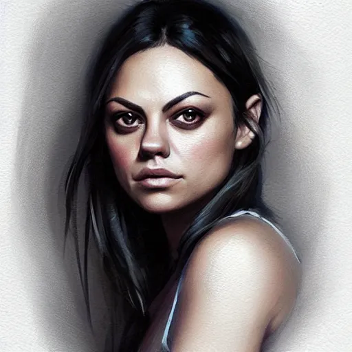 Image similar to “ portrait of mila kunis by greg rutkowski, young, attractive, highly detailed portrait, scifi, digital painting, artstation, concept art, smooth, sharp foccus ilustration, artstation hq ”