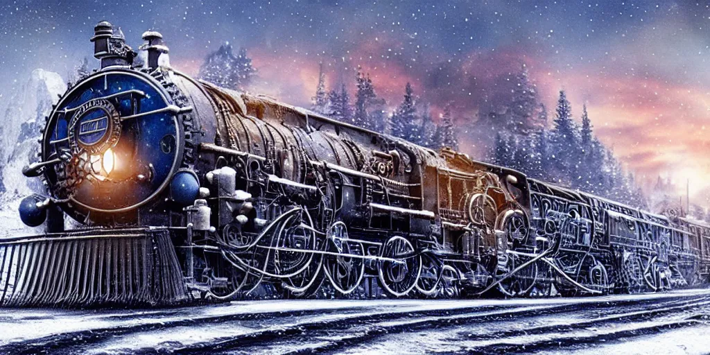 Image similar to polar express, steampunk, highly detailed, 8 k