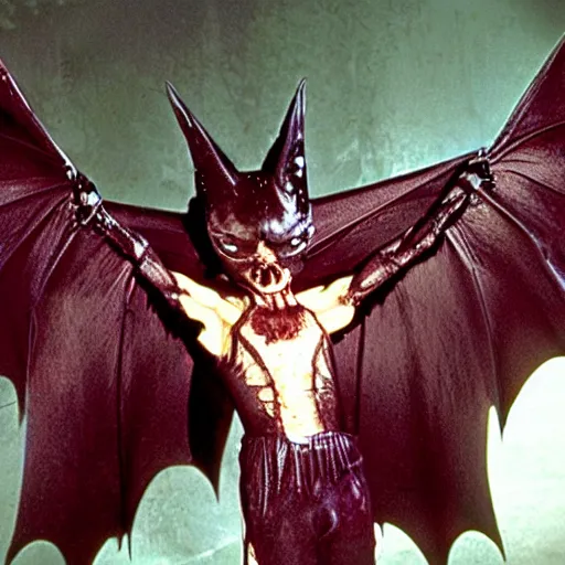 Prompt: a creature from a major horror hollywood movie, bat wings!