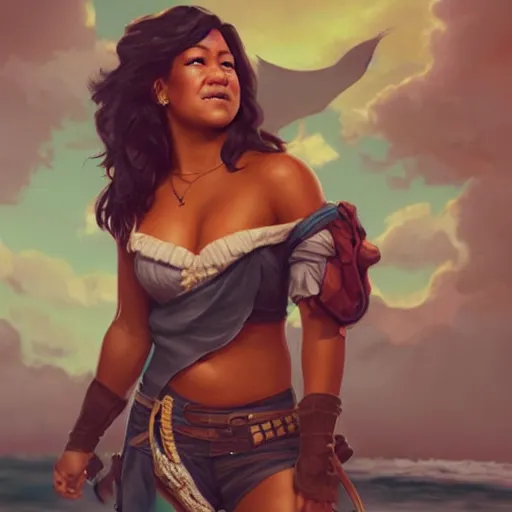 Image similar to gina rodriguez as a pirate, digital illustration, by artgerm and greg rutkowski,