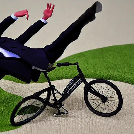 Image similar to joe biden falls down with a bicycle diorama