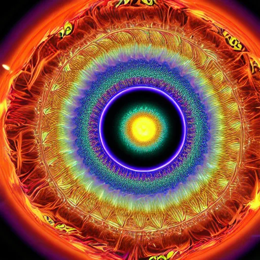 Image similar to the pulsating fractal portal at the psychedelic event horizon directed by col price