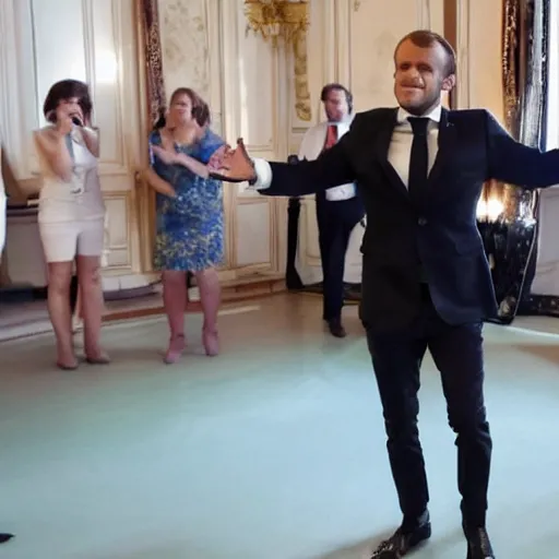 Prompt: macron dancing disco alone