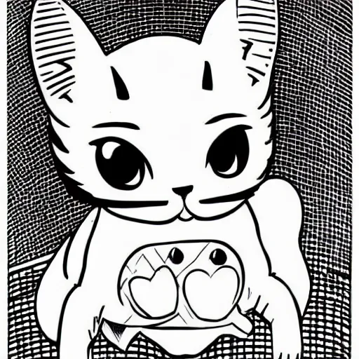 Image similar to clean simple line art of a very cute kitten. white background. well composed, clean black and white line drawing, beautiful detailed face. illustration by steve ditko and jack kirby and beatrix potter