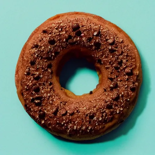 Image similar to Perfectly circular donut!!!!! in the style of a chocolate chip cookie!!!!!!, trending on artstation, 4k, 8k, professional photography, overhead shot, 35mm lens