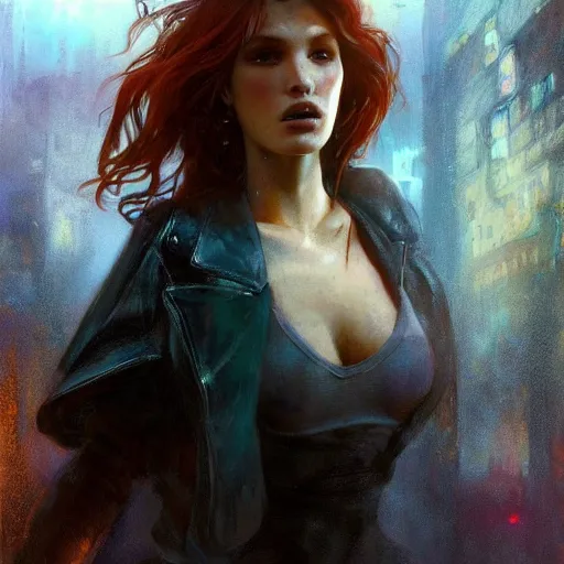 Image similar to bella thorne, hyperrealistic portrait, bladerunner street, art of elysium by frank frazetta and jeremy mann and alphonse mucha, fantasy art, photo realistic, dynamic lighting, artstation, poster, volumetric lighting, very detailed face, 4 k, award winning