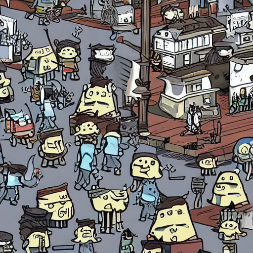 Image similar to city with army of angry anthropomorphic toilet monsters