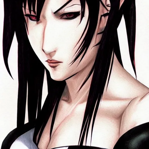 Image similar to high quality art of tifa lockhart with heavy makeup, trending on artstartion