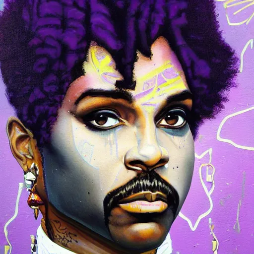 Image similar to a portrait of prince rogers nelson in a scenic environment by sandra chevrier, 8 0's, purple rain, trending on artstation