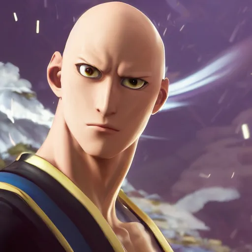 Prompt: a portrait of saitama as a genshin impact, ingame shot from genshin impact, wet reflections, unreal engine 5, intricate details, fantasy, hyper realism, humongous view, rtx, smooth, cinematic
