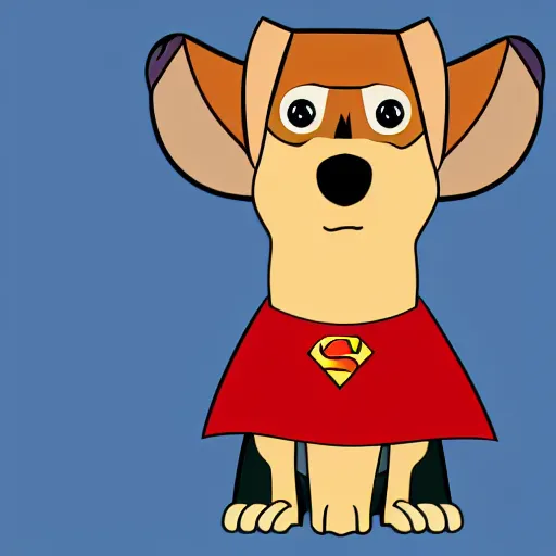 Image similar to cartoon of a super hero dog wearing a cape saving toys