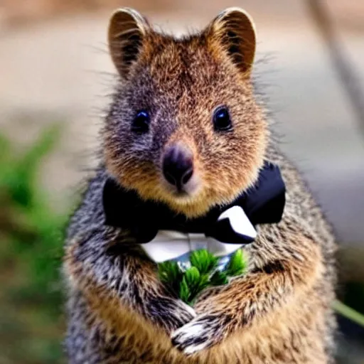 Image similar to a quokka wearing a tuxedo