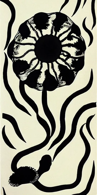 Image similar to jellyfish made of black!! roses, by georgia o'keeffe, minimalist