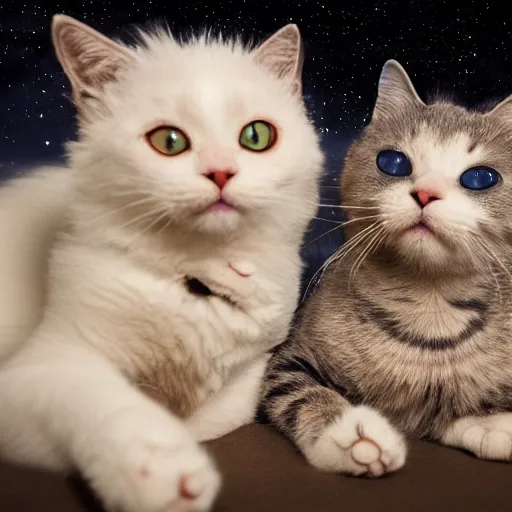 Prompt: a 4 k photo of cats cuddling under the moonlight, award winning photography